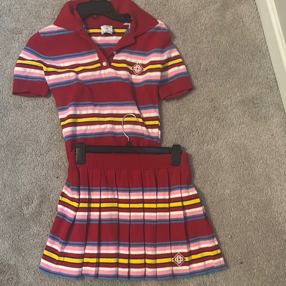 Striped Red Polo Skirt Set